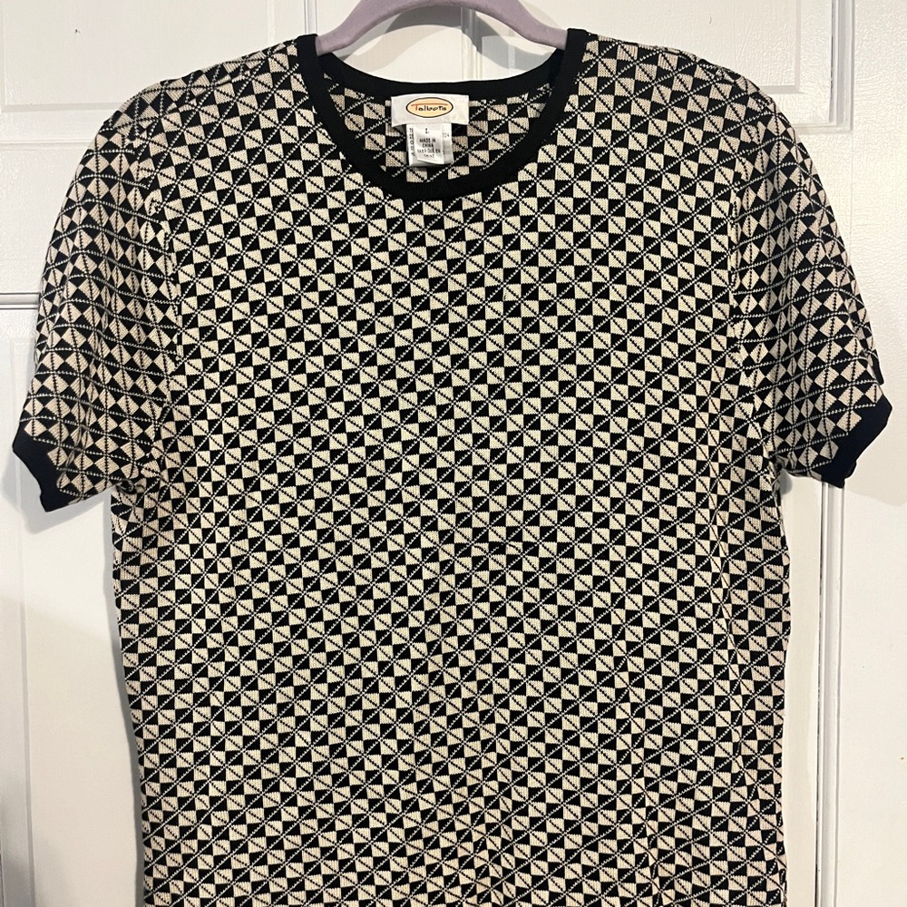 Talbots Black and Cream Short Sleeve with Geometric Design